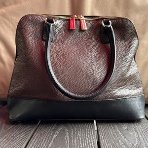 Valentina Brown Leather Dome purse, with black trim